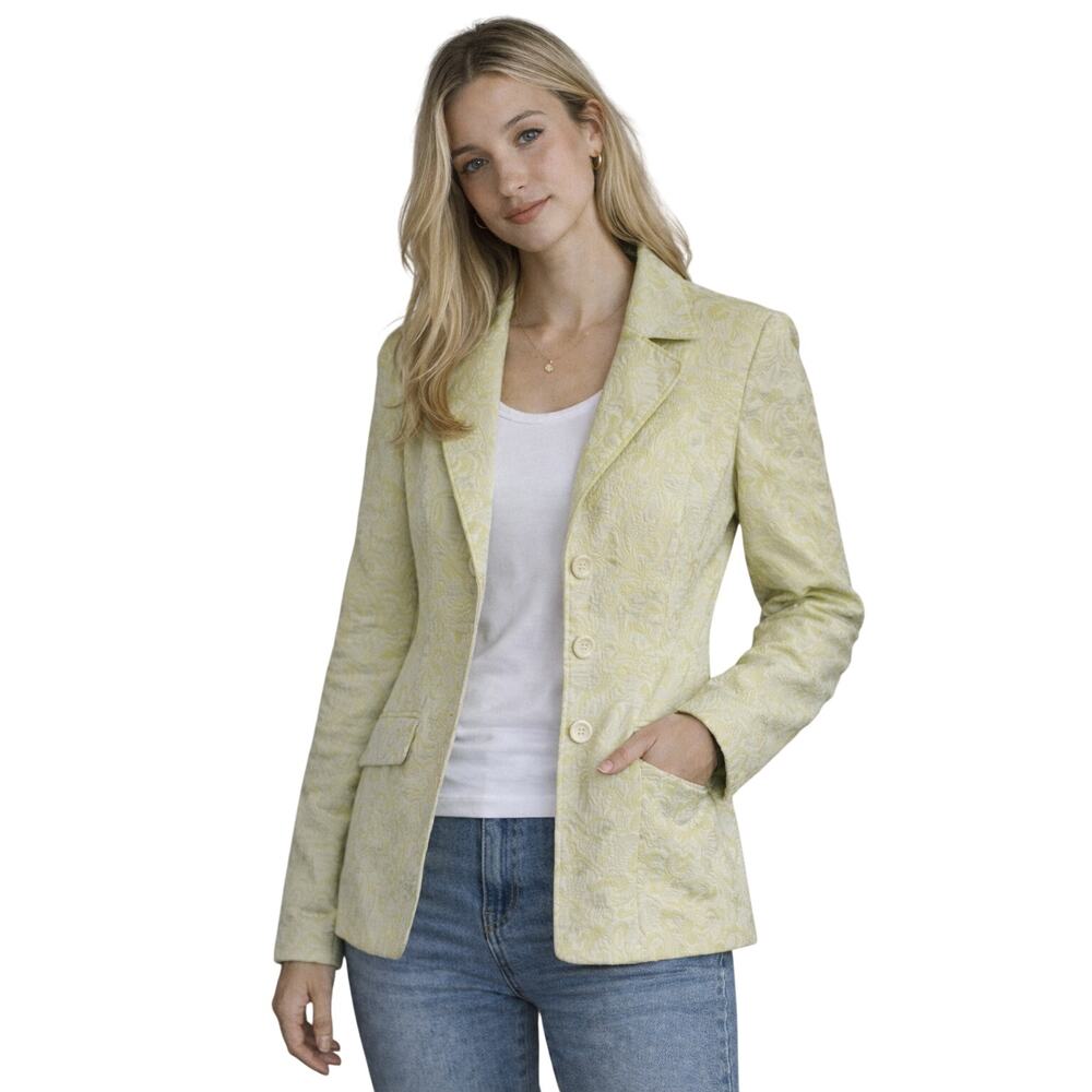 GNW Coat Lime Green Floral Jacket Womens Small Holiday Office Formal Cottage